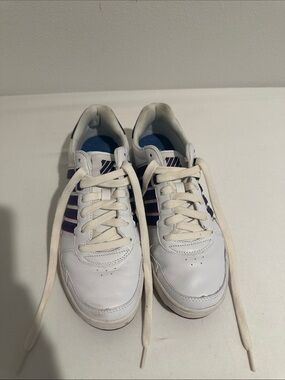 K-Swiss White Sneakers with Navy Accent Stripes